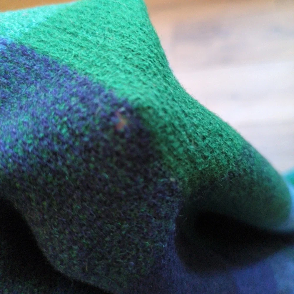 RARE Color Vtg Faribo Wool Blanket Blue Green Plaid Fringed Picnic Stadium 64x50